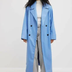 NA-KD Mit Schulterpolstern - Trench - Blue