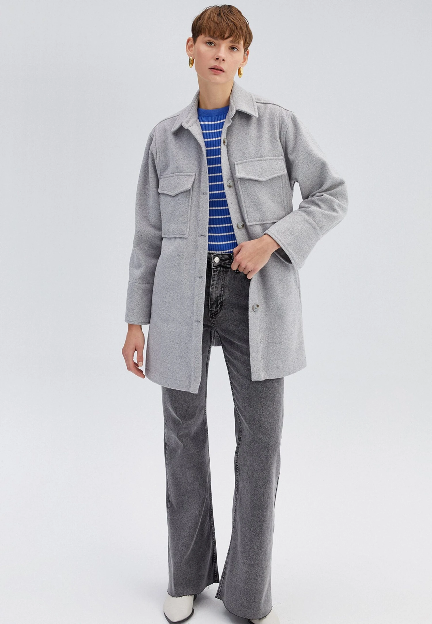 Pocket Detailed - Manteau Court - Grey 4 Pocket Detailed - Manteau Court - Grey – Image 2