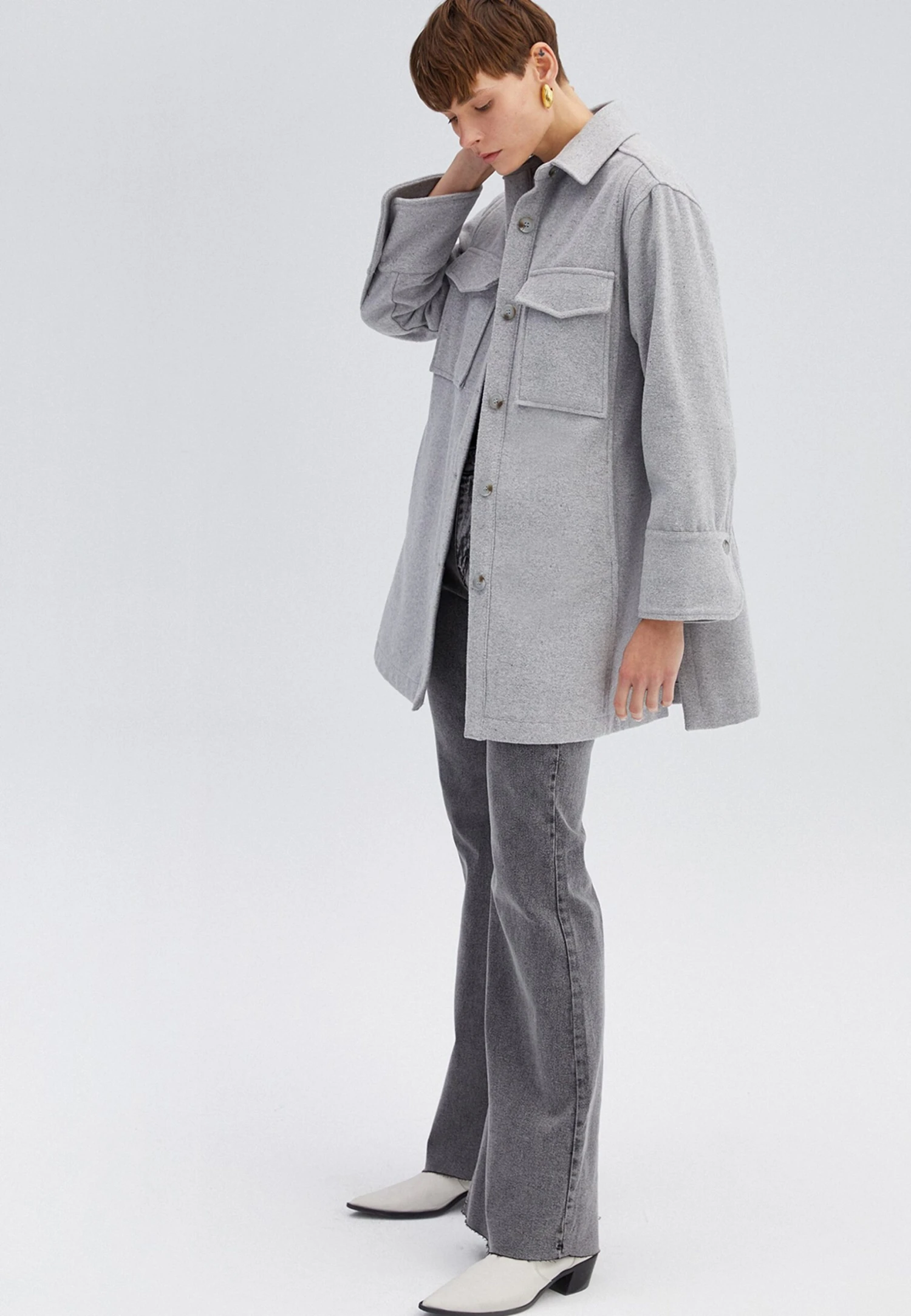 Pocket Detailed - Manteau Court - Grey 7 Pocket Detailed - Manteau Court - Grey – Image 5