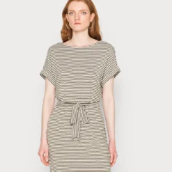 Tom Tailor Striped Dress - Robe De Jour - Olive Offwhite