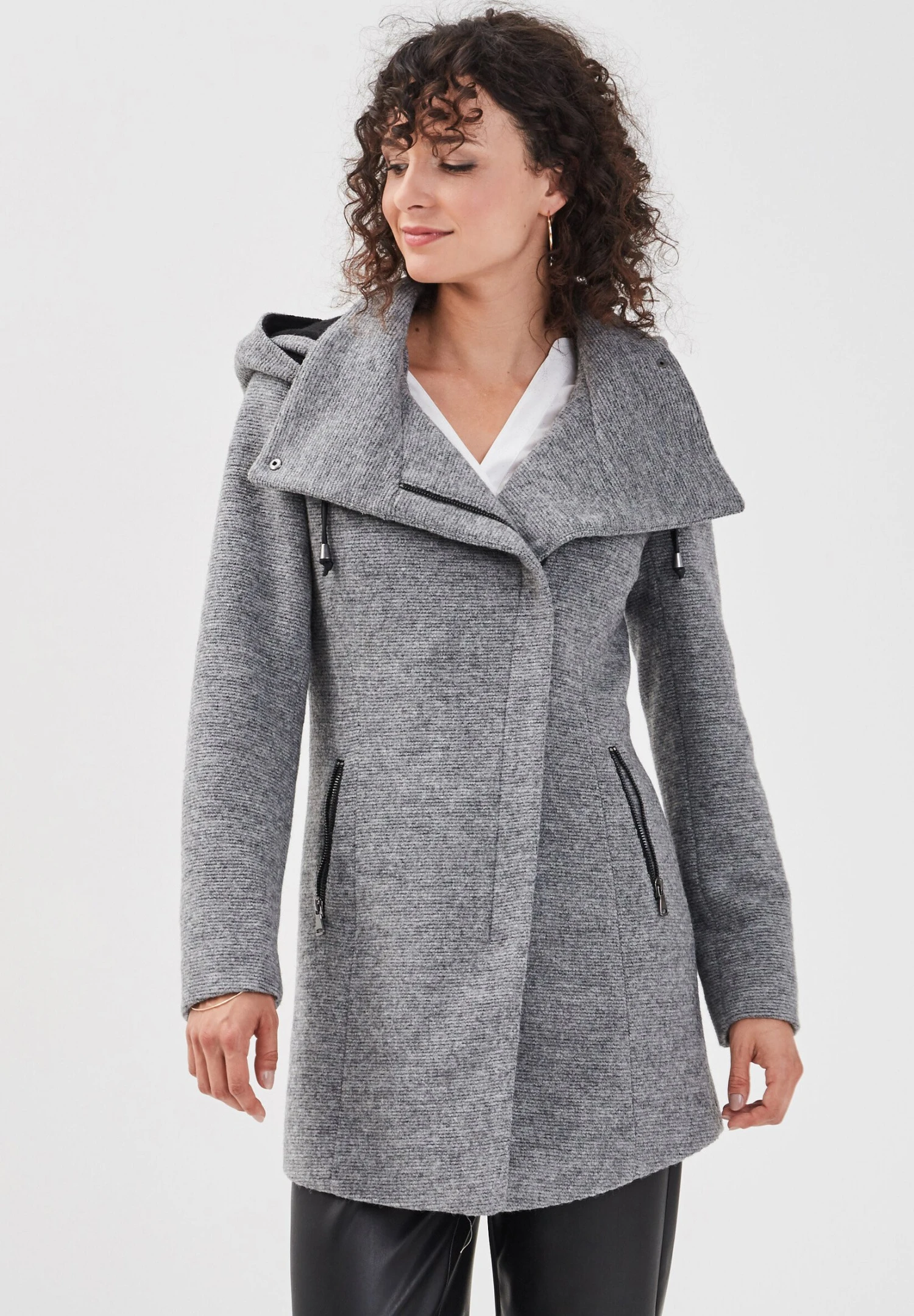 Asymmetrisch Geschwungener - Manteau Court - Gris Foncé 3 Asymmetrisch Geschwungener - Manteau Court - Gris Foncé