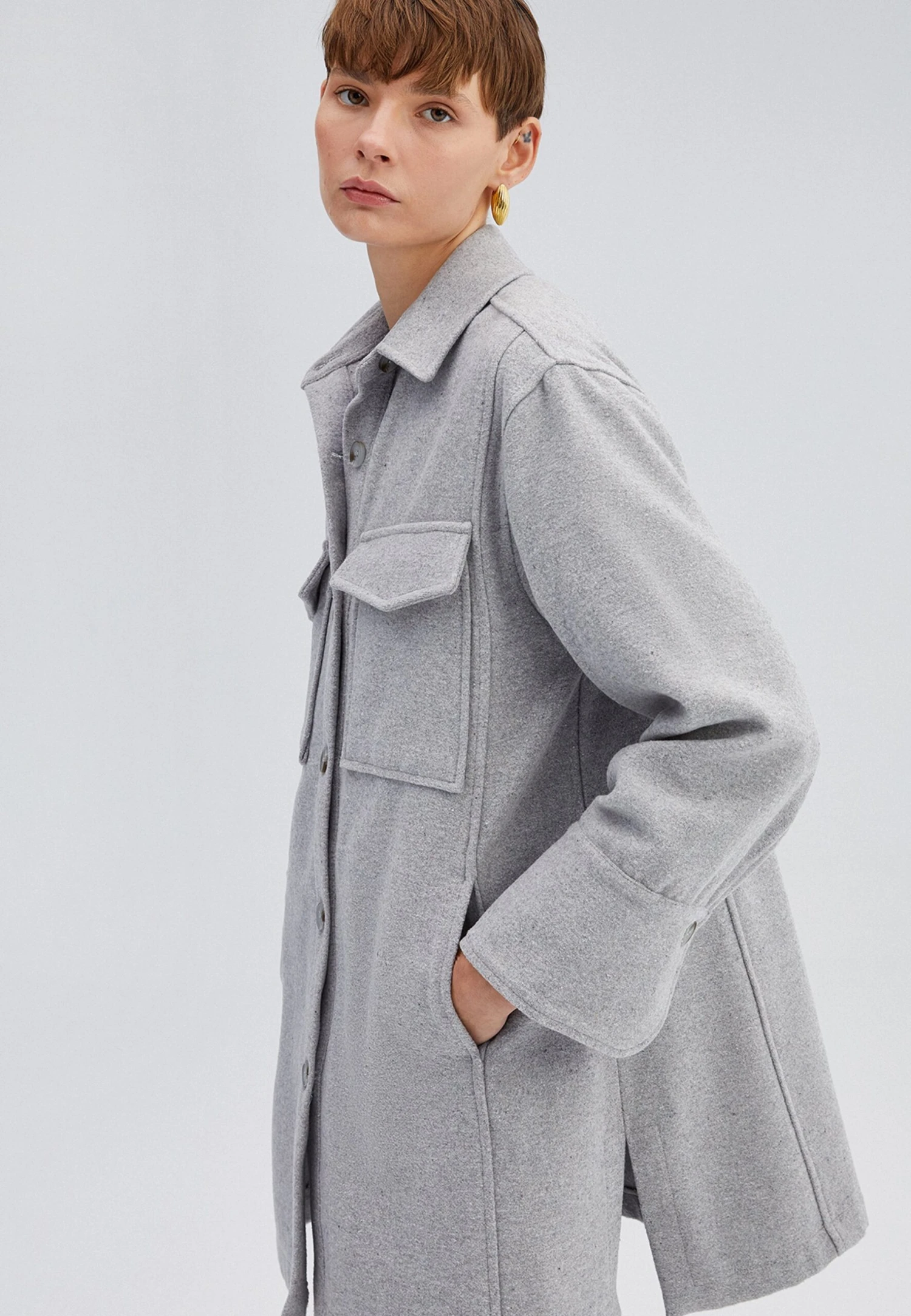 Pocket Detailed - Manteau Court - Grey 6 Pocket Detailed - Manteau Court - Grey – Image 4