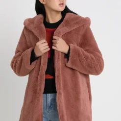 URBAN CLASSICS Ladies Hooded Teddy Coat - Manteau D'Hiver - Darkrose